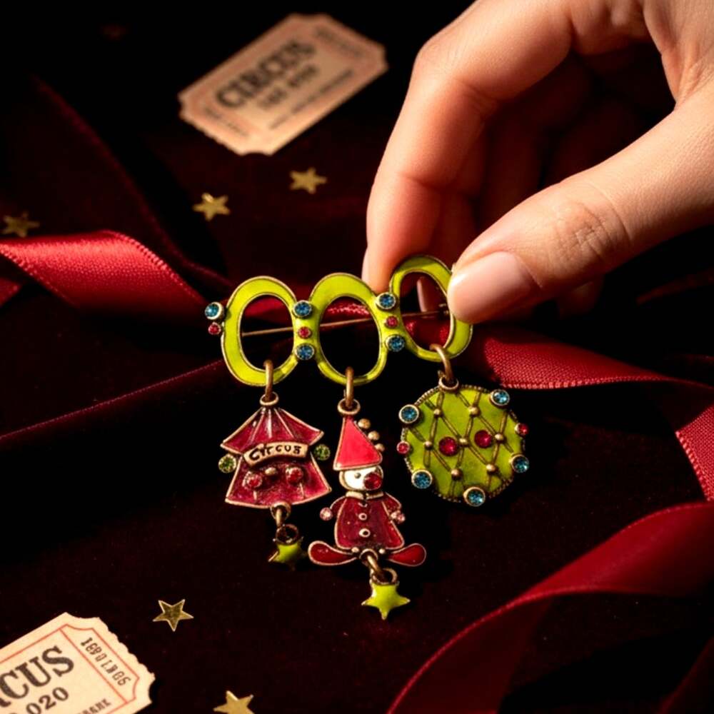 Vintage Taratata France Circus Brooch Pin Rare Enamel Rhinestone